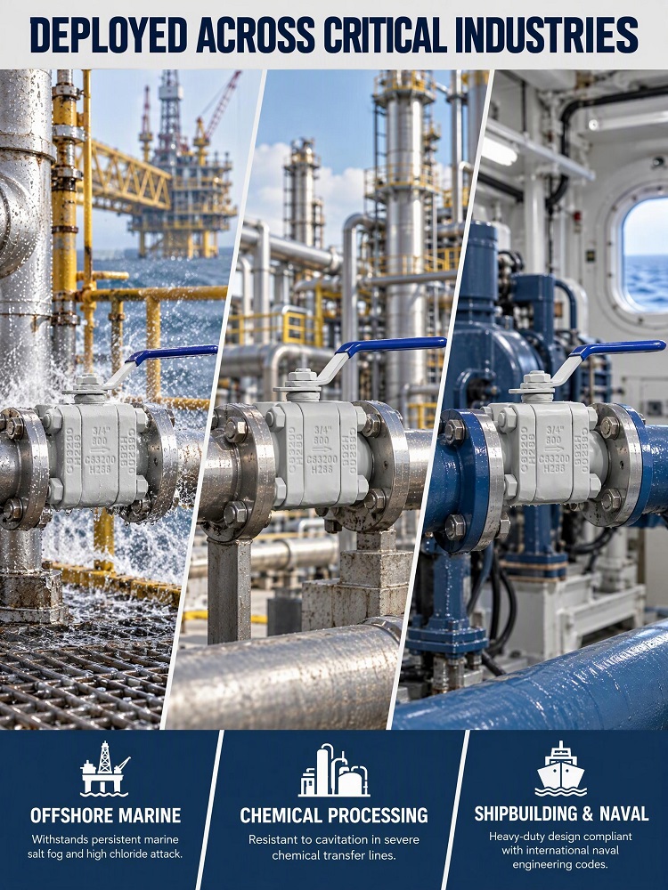 C63200 ball valve marine application 3/4 inch 600LB C63200 ball valve installed on an offshore platform seawater cooling line