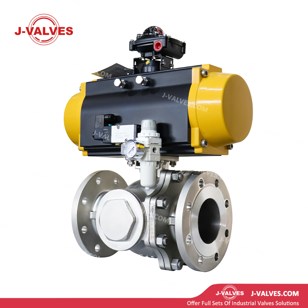 DN100 PN16 CF8 Pneumatic Three Way Ball Valve