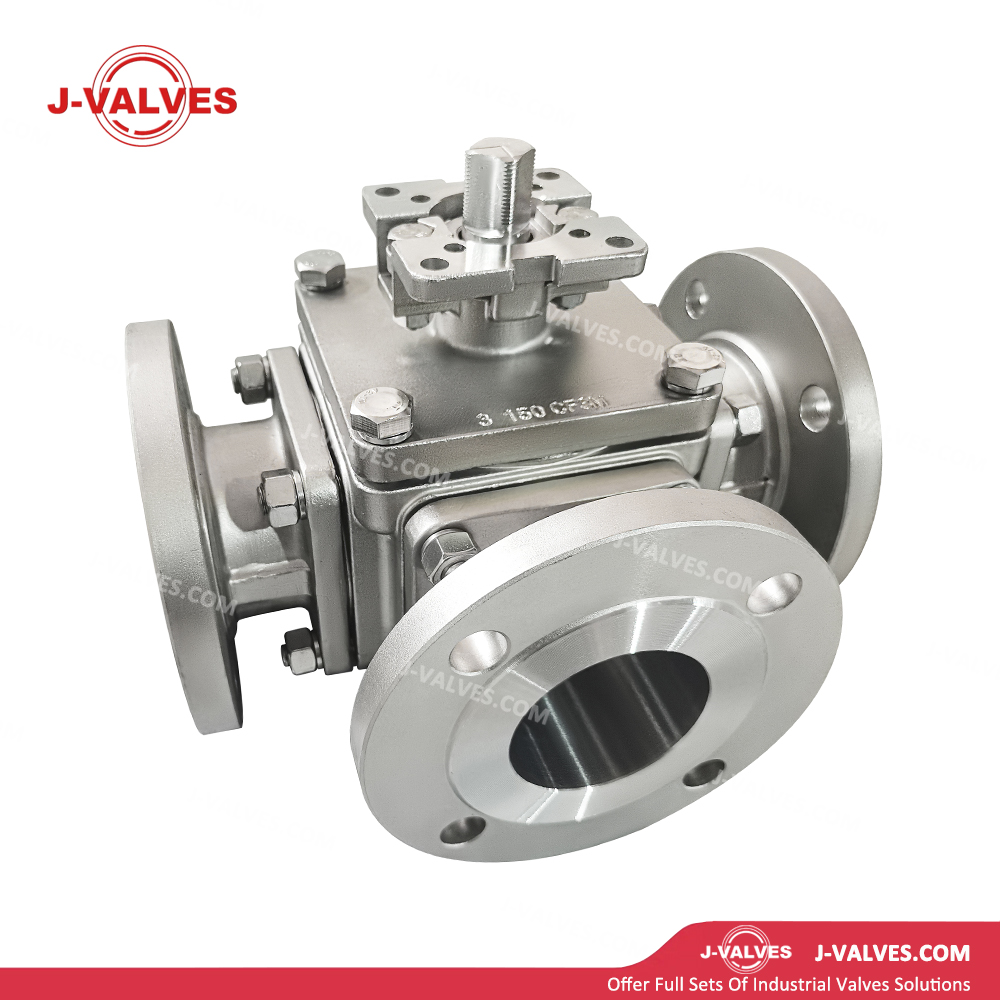 3" 150LB CF3M Three Way Ball Valve High Platform Flanged Type
