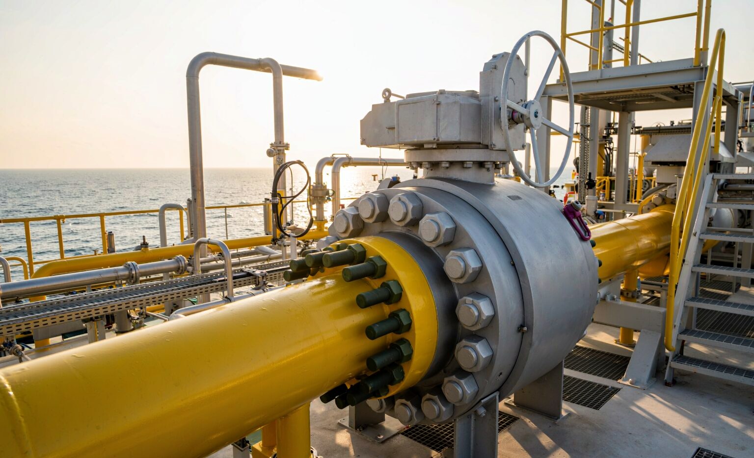 high pressure trunnion ball valve Class 2500 installed on a high pressure gas gathering manifold