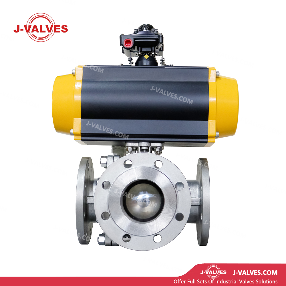DN100 PN16 CF8 Pneumatic Three Way Ball Valve