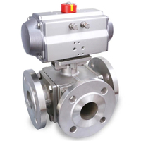 Stainless Steel L/T Port Flange Three Way Ball Valve Pneumatic Actuator 