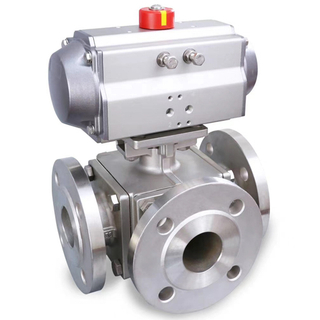 Stainless Steel L/T Port Flange Three Way Ball Valve Pneumatic Actuator 