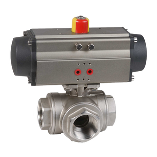 Three Way Floating Stainless Steel Threaded L/T port Ball Valve with Pneumatic Actuator