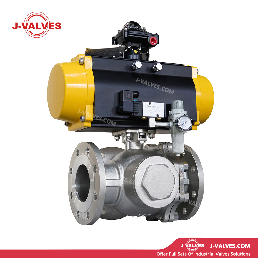 DN100 PN16 CF8 Pneumatic Three Way Ball Valve