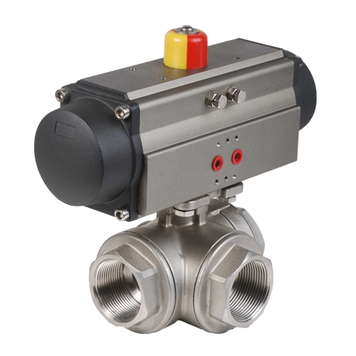 Three Way Floating Stainless Steel Threaded L/T port Ball Valve with Pneumatic Actuator