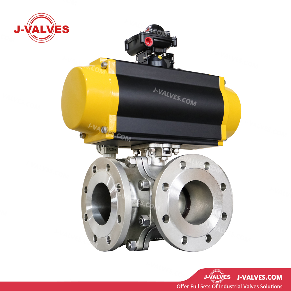 DN100 PN16 CF8 Pneumatic Three Way Ball Valve